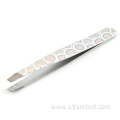 Hot sell women beauty cosmetic tools custom stainless steel slant tip eyebrow tweezers